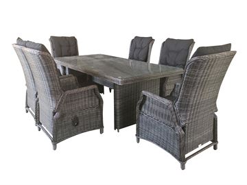Havemøbelsæt - 2m bord med 6 stk Lux Hvilestole model Santander i Mixed black polyrattan - lev fra 21-5-24