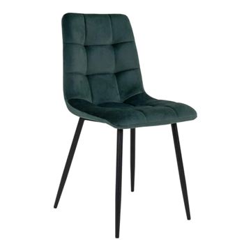Spisebordsstol model Middelfart i grøn velour, med sorte ben.