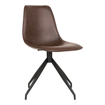 Spisebordsstol model Monaco i PU med drejefod, mørkebrun med sorte ben.