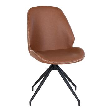Spisebordsstol model Monte Carlo i PU med Drejefod, brun med sorte ben.