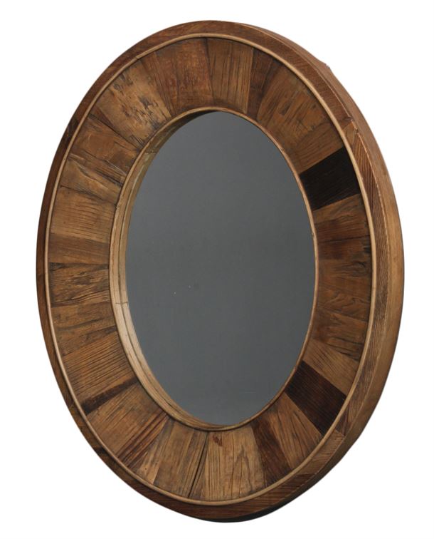 Spejl m/ramme i genbrugstræ - Ø 70x83 cm