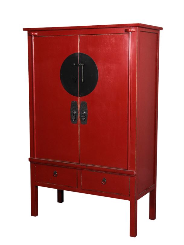 Brudeskab i Rød antikmaling - 182x117x56 cm