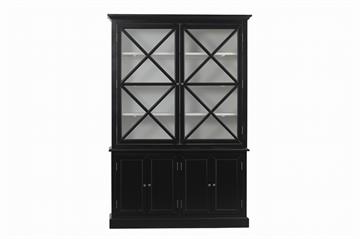 Vitrineskab i Fransk landstil  H211xB142xD46 cm Sort/hvid
