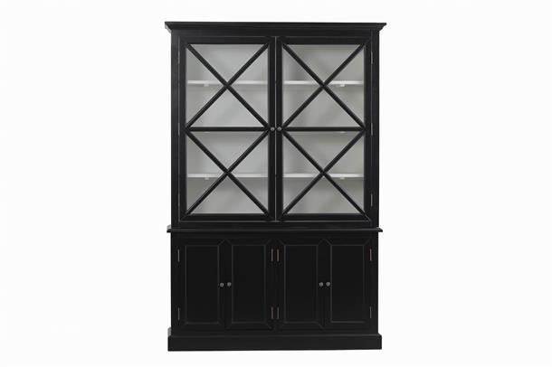 Vitrineskab i Fransk landstil  H211xB142xD46 cm Sort/hvid