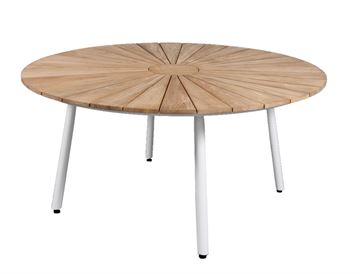 Teak ø150 cm Havebord med hvidt stel.