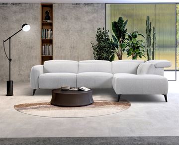 Beatrice Sofa - m/reclinerfodstøtte - Højrevendt Chaiselong - Lys Sand