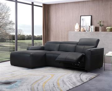 Victoria Lædersofa m/reclinerfodstøtte - Venstrevendt chaiselong - Sort