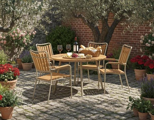 DaneLine Adam havesæt m/4 stole Ø110 cm - Nonwood - Latte