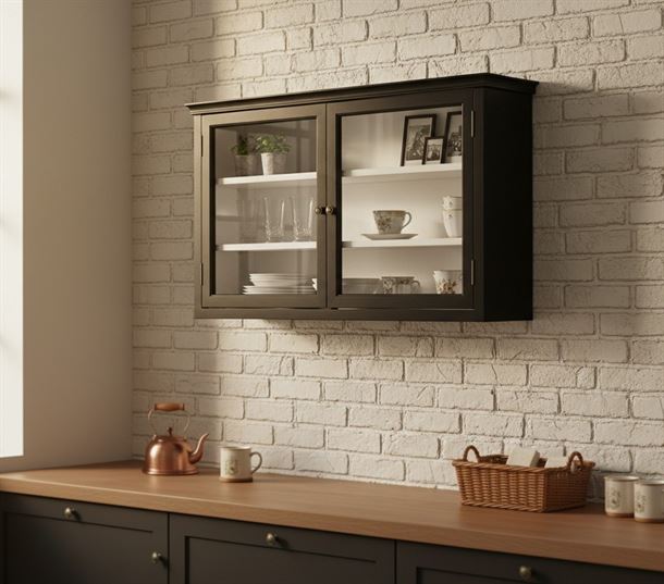 Amager Væghængt Vitrineskab - 60x100x26 cm - Sort/Hvid 