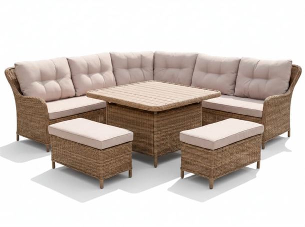 Aruba Spisebordssæt, hjørnesofa m/bord og 2 puffer