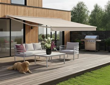 Ask markise, manuel, beige/hvid, 3,5 x 3,0 m <SPAN STYLE='color:#d0121a;'>FORUDBESTIL</SPAN>  