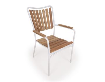 DaneLine Eva Stabelstol - Teak - Hvid <SPAN STYLE='color:#d0121a;'>FORUDBESTIL</SPAN>