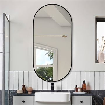 Ovalt spejl med sort aluminiumsramme 60x120cm