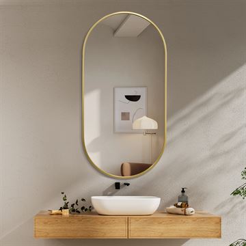 Ovalt spejl med guldfarvet aluminiumsramme 60x120cm