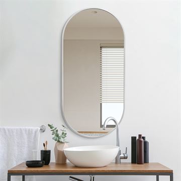 Ovalt spejl med ramme i børstet aluminium 70x130cm