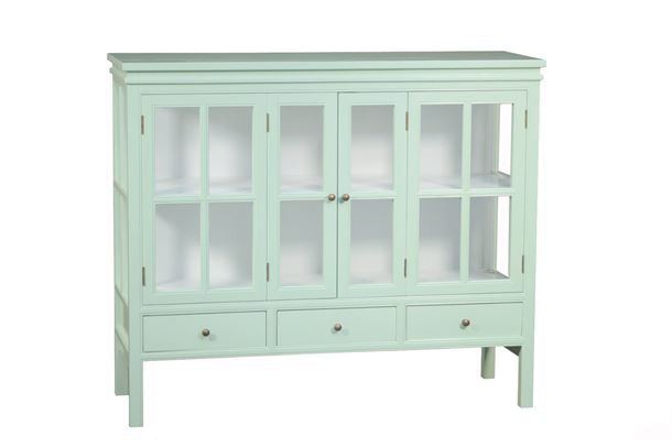 Hjarnø Vitrineskab - 110x130x45 cm - Grøn/Hvid