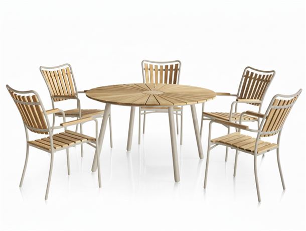 DaneLine, Eva havemøbelsæt, m/5 stole, Kerneteak, Latte