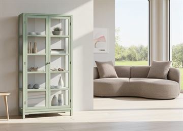 Drejø Vitrineskab - 198x92,5x38 cm - Grøn/Hvid