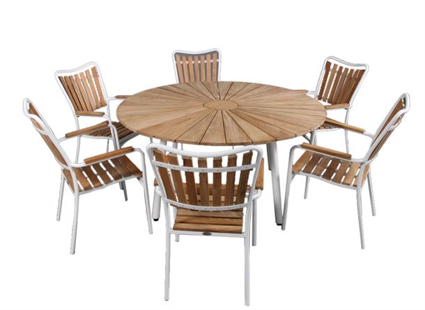 DaneLine Eva havesæt m/6 stole Ø150 cm - Teak - Hvid