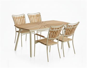 DaneLine, Eva Havemøbelsæt m/4 stole, 90x160, latte