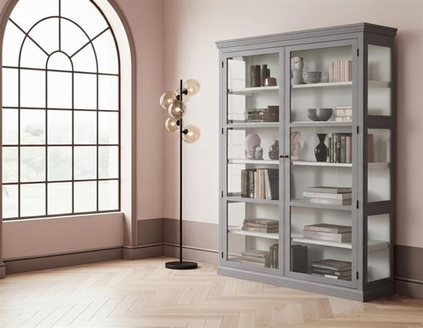 Fyn Vitrineskab - 212x148x44 cm - Grå/Hvid