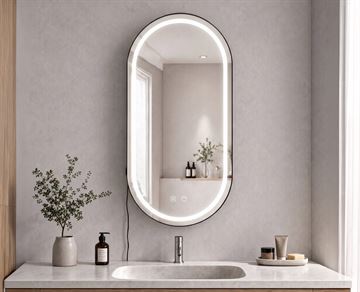 Atlas Ovalt Spejlskab m/LED - 50x100 cm - Sort  <SPAN STYLE='color:#d0121a;'>FORUDBESTIL</SPAN>	