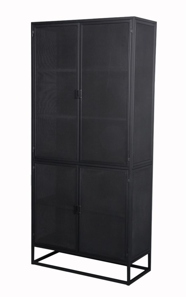 Vitrineskab i sortmalet perforeret metal H200xB92xD40cm 