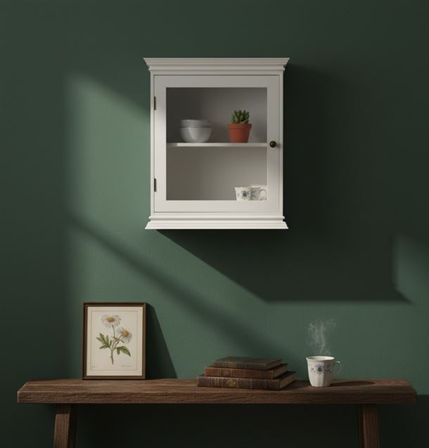 Langeland Væghængt Vitrineskab - 60x50x22,5 cm - Hvid/Hvid