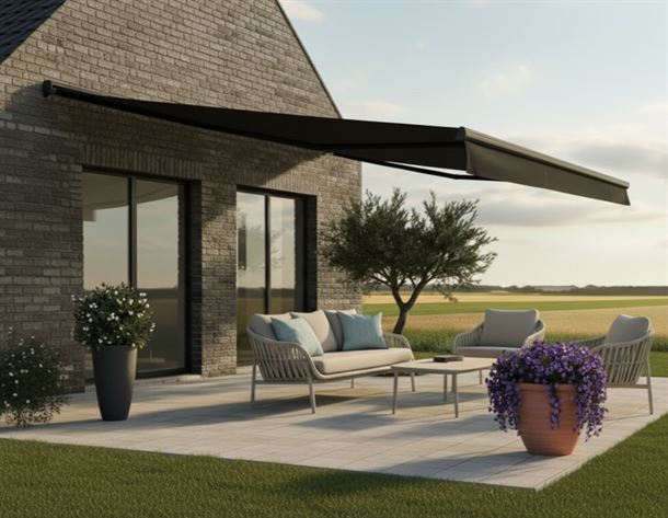 Pil markise, m/motor, grå/grå, 4,8 x 3,0 <SPAN STYLE=\'color:#d0121a;\'>FORUDBESTIL</SPAN> 