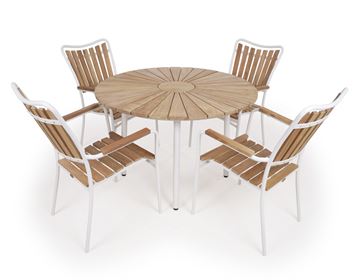 DaneLine Eva havesæt m/4 stole Ø110 cm - Teak - Hvid <SPAN STYLE='color:#d0121a;'>FORUDBESTIL</SPAN>
