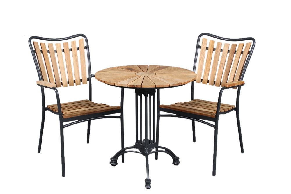 gå i stå halv otte Demontere Teak ø 70 cm havebord med 2 stole Antracit aluminiumsstel