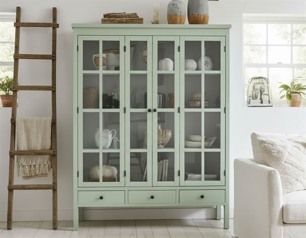 Venø Vitrineskab - 175x130x45 cm - Grøn/Hvid  <SPAN STYLE=\'color:#d0121a;\'>FORUDBESTIL</SPAN>	