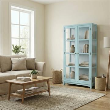 Barsø Vitrineskab - 160x90x40 cm - Blå/Hvid