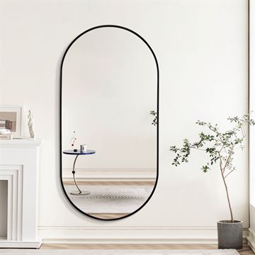 Ovalt spejl med sort aluminiumsramme 80x170cm