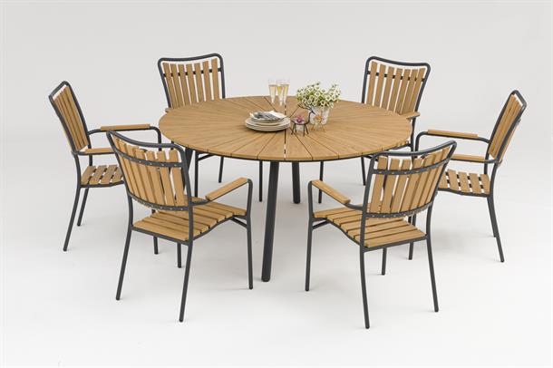 Havesæt 150 cm bord + 6 stole ny træfarvet artwood.