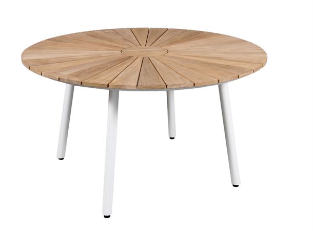 Teak ø130 cm Havebord med hvidt stel.