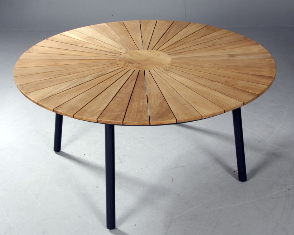 Teak ø150 grå Rundt teak spisebord