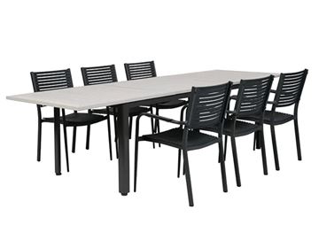 Nydala Nelly Havemøbelsæt m/6 stole - 90x200/280 - Grå/Sort
