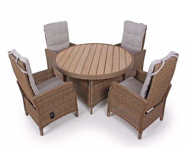 Rio Dusty Havemøbelsæt m/4 pos stole - Ø 130 cm